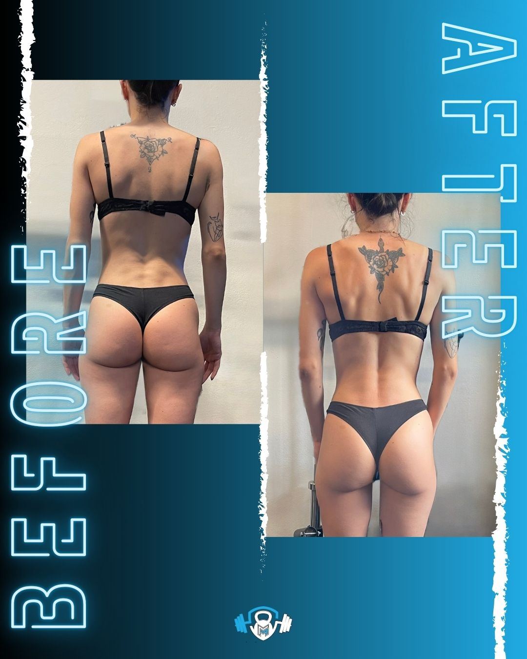 Trasformazione prima e dopo di una cliente Gymmemore